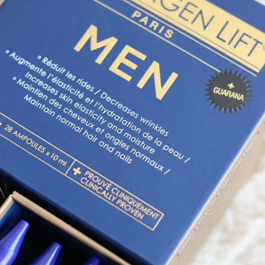 Men drinkbaar collageen verbetert de huid van mannen van binnenuit. Collagen Lift.